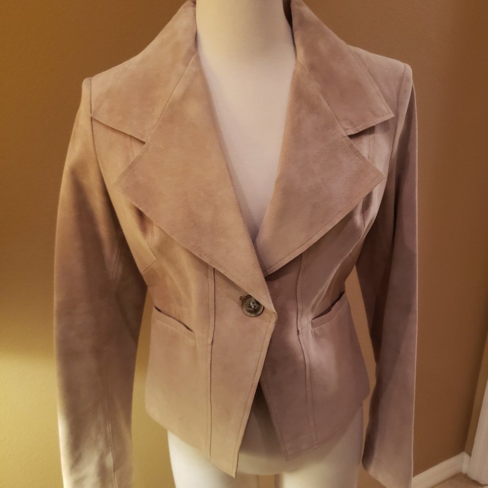 NWOT Anne Klein Beige Suede Leather Jacket Size S